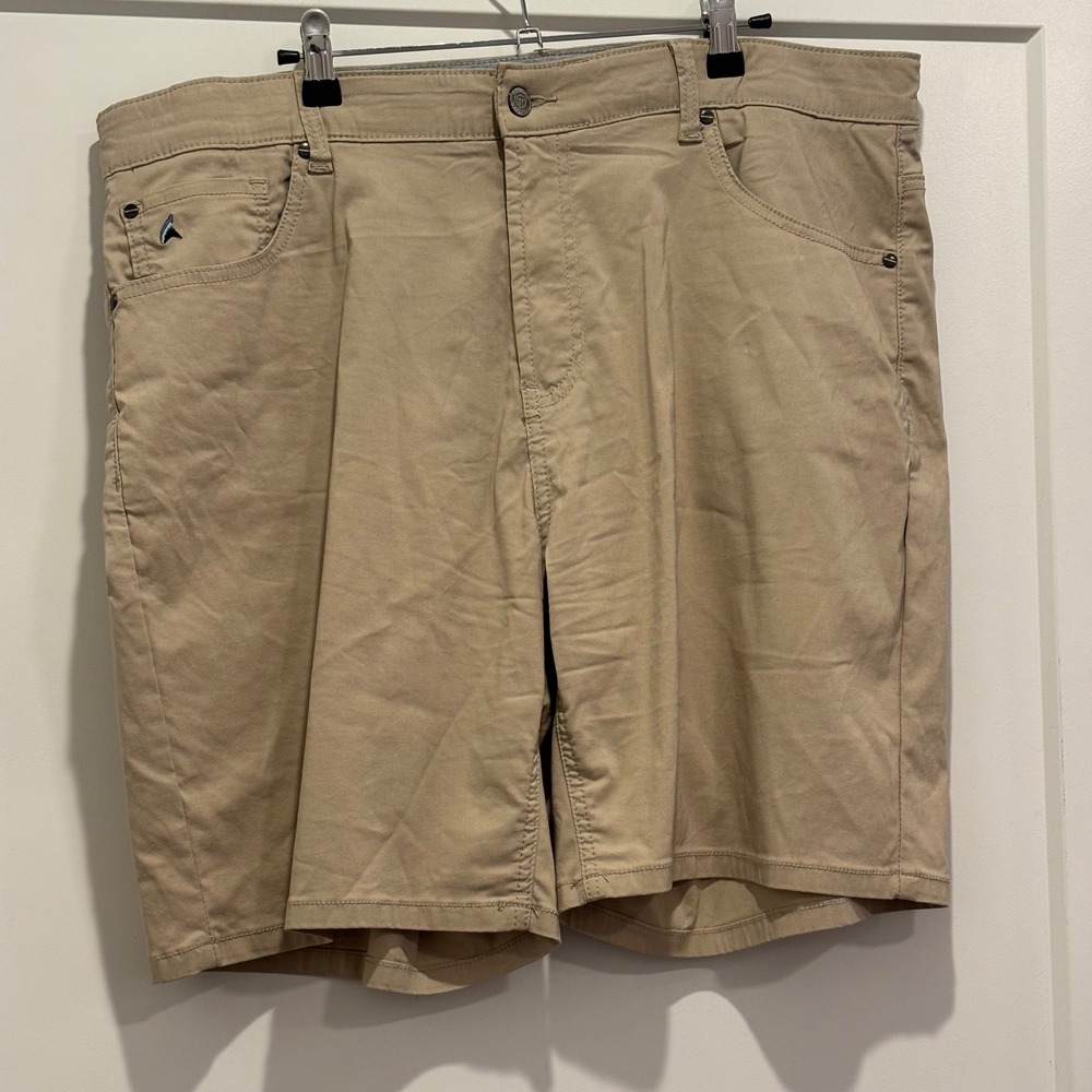 Tailor Vintage Mens Performance Khaki Tan Walking Shorts 38W 5-Pocket Stretch